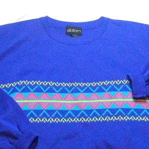 Slalom Sweater Men's XL Ski Wool Blend Crewneck Blue Vintage Men Extra Large.